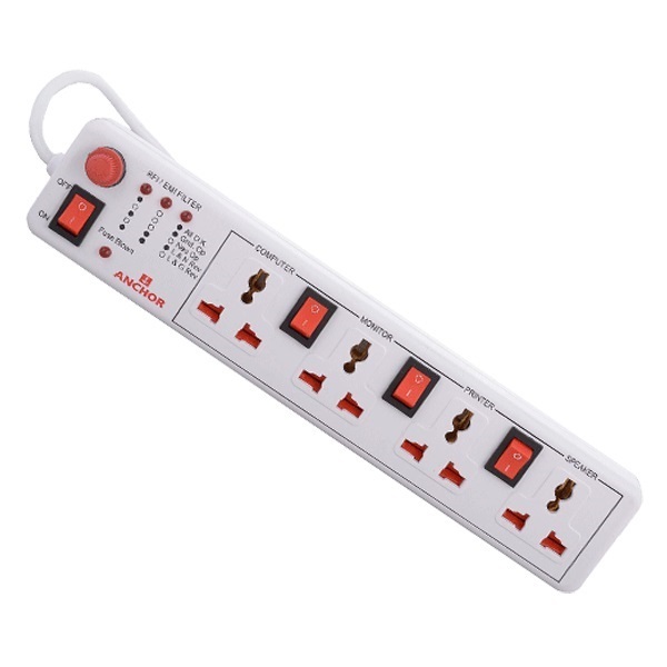 Anchor Penta 4 Universal Socket Shutter Single Switch Spike Guard