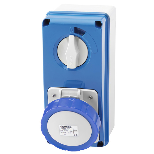 Gewiss GW66215N 32A 240V 3 Pin Surface Mounting Interlock Socket IP 67