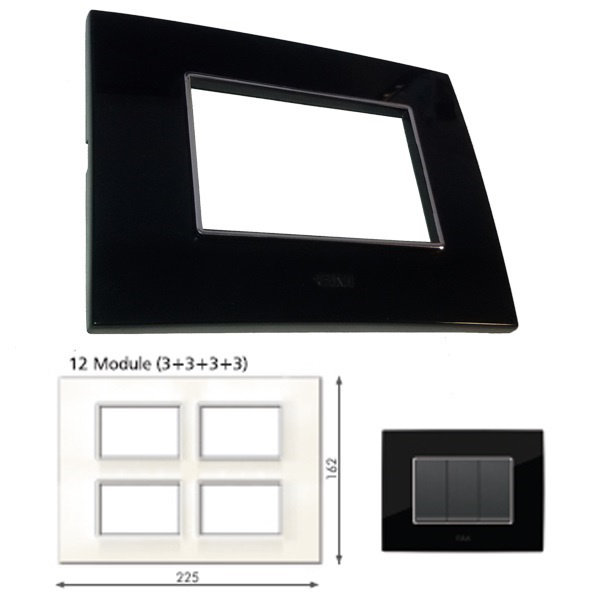 GM Casaviva PXSF12015 12M (3+3+3+3) Glossy Black Cover Plate With Frame