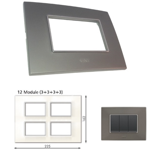 GM Casaviva PYSF12015 12M (3+3+3+3) Metalik Graphite Magnesia Cover Plate With Frame