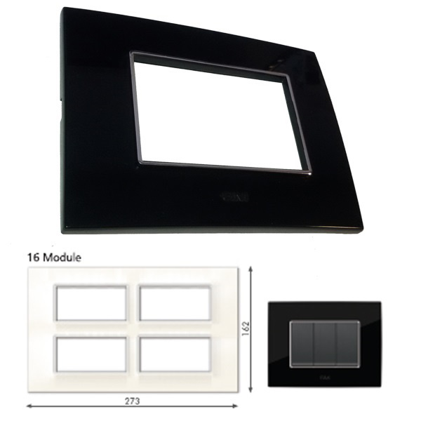 GM Casaviva PXSF16008 16M Glossy Black Cover Plate With Frame