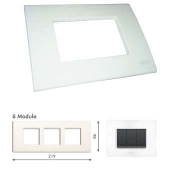 GM Casablanca PKSB06005 Horizontal (2+2+2) 6M Glossy White Cover Plate With Frame