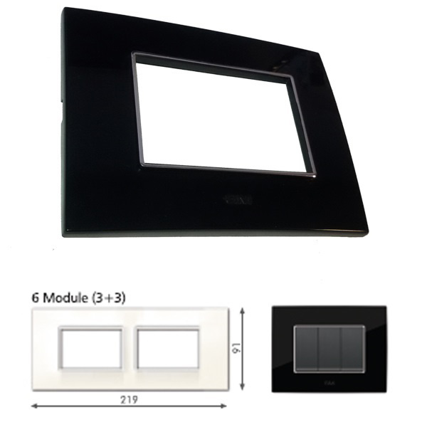 GM Casaviva PXSF06014 6M (3+3) Horizontal Glossy Black Cover Plate With Frame