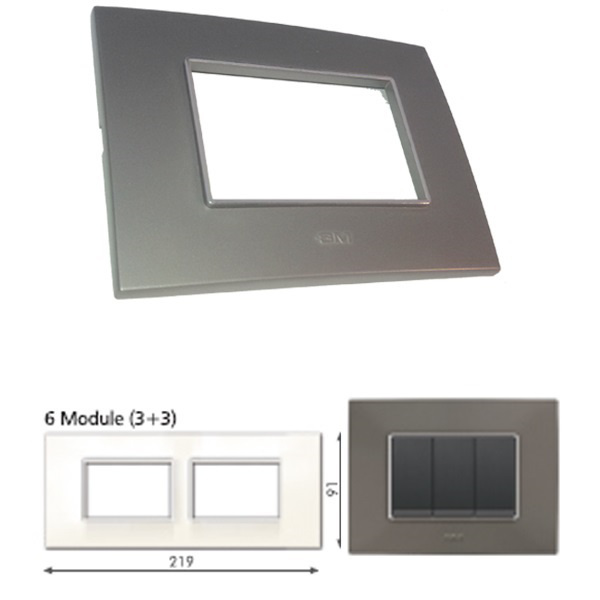 GM Casaviva PYSF06014 6M (3+3) Horizontal Metalik Graphite Magnesia Cover Plate With Frame