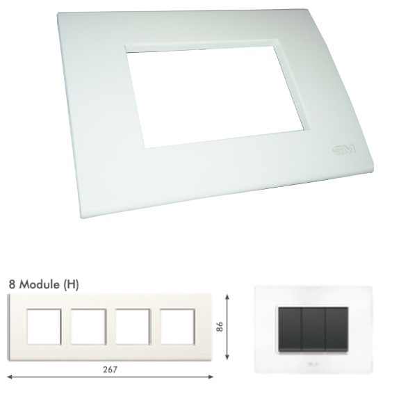 GM Casablanca PKSB08006 8M (2+2+2+2) Horizontal Glossy White Cover Plate With Frame