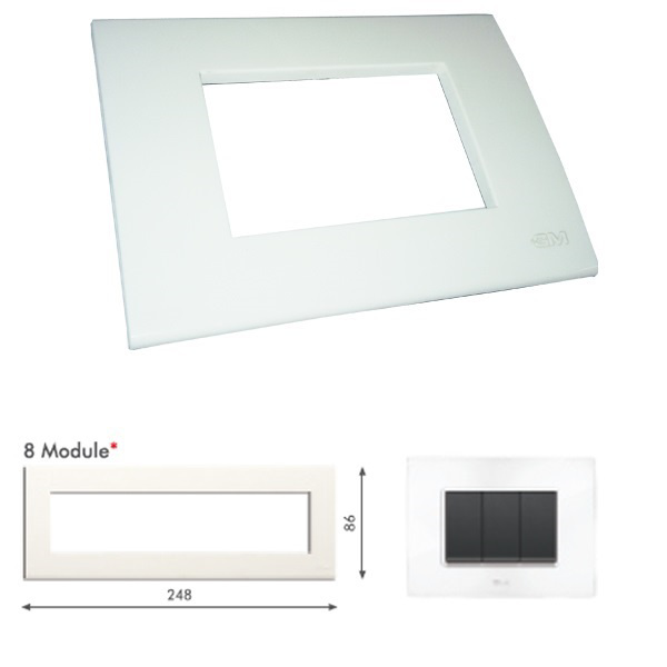 GM Casablanca PKSB08011 8M Horizontal Glossy White Cover Plate With Frame