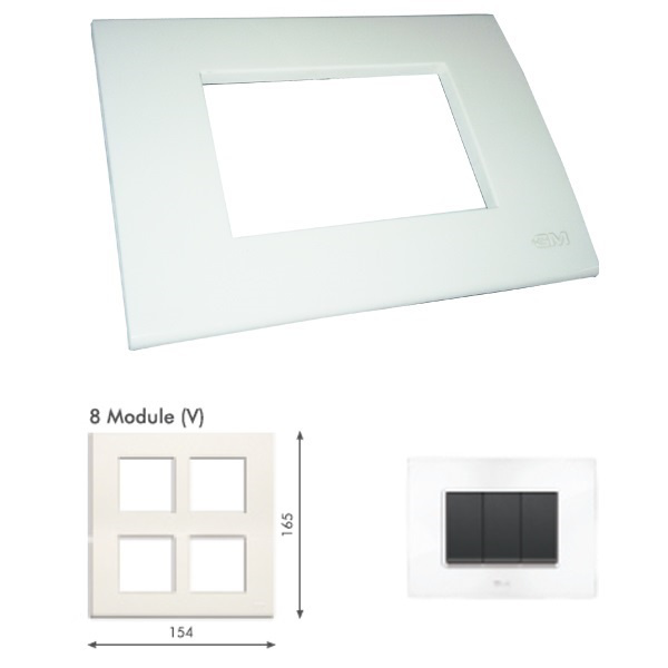GM Casablanca PKSB08012 8M (2+2+2+2) Vertical Glossy White Cover Plate With Frame