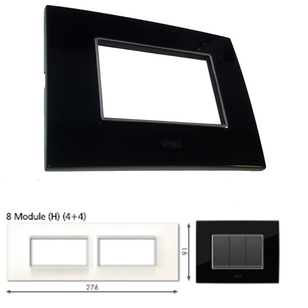 GM Casaviva PXSF08011 8M (4+4) Horizontal Glossy Black Cover Plate With Frame