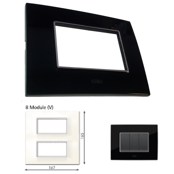 GM Casaviva PXSF08012 8M Vertical Glossy Black Cover Plate With Frame