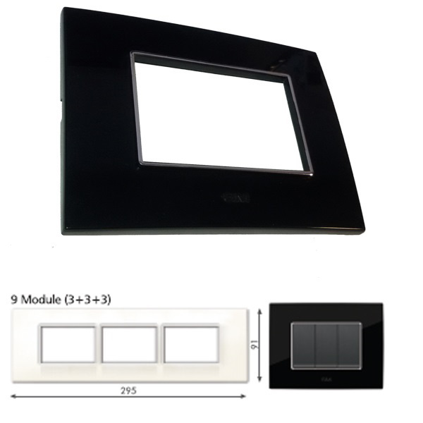 GM Casaviva PXSF09013 9M (3+3+3) Horizontal Glossy Black Cover Plate With Frame