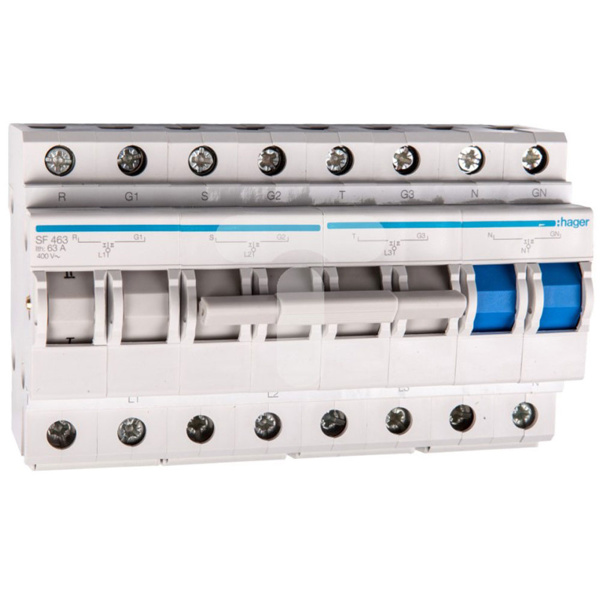 Hager SF463 63A 8 Module Four Pole MCB Changeover Switch