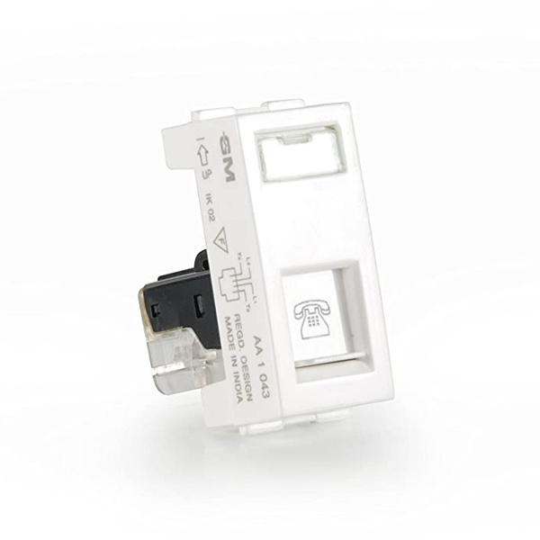GM AA1043 White RJ11 Socket With Shutter And Name Plate